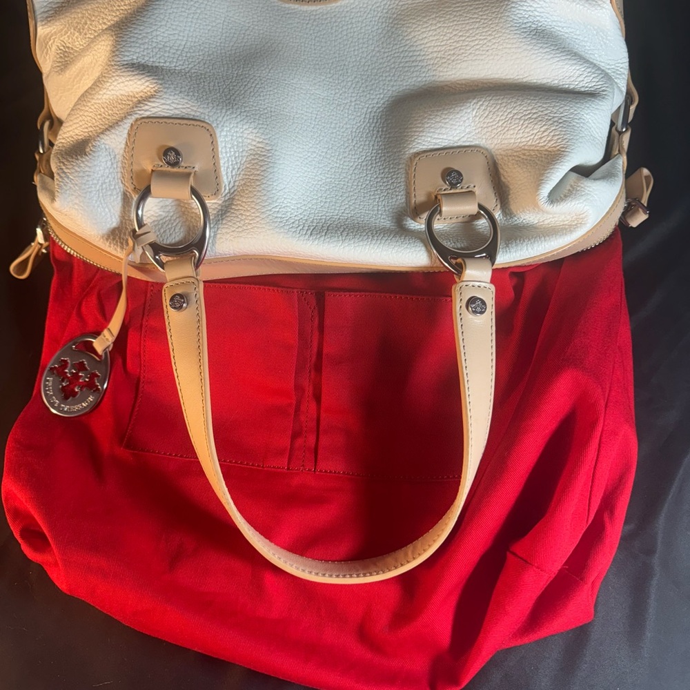 Prix de Dressage White Pebbled Leather Satchel Bag Tan Trim Red Lining - Picture 6 of 8